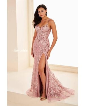 Ellie Wilde Exposed Boning Corset Lace Gown - Pink
