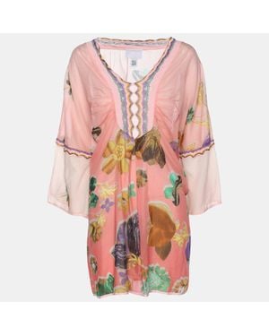 Roberto Cavalli Floral Print Chiffon Tunic Blouse - Pink