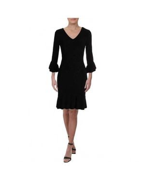 Ralph Lauren Latona V Neck Above Knee Flounce Dress - Black