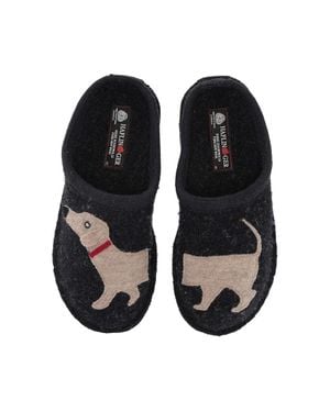 Haflinger Doggy Slippers Wool Round Toe Slip On Shoes Jdm1832 - Black