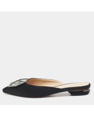 Nicholas Kirkwood Satin Eden Crystals Embellished Flat Mules - Black