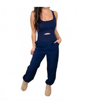 Rae Mode Front Cut-Out Active Jogger Jumpsuit - Blue