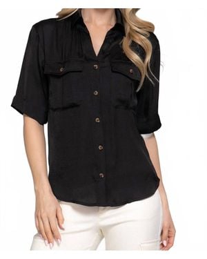 Active Basic Satin Button Down Shirt - Black
