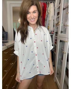 Day + Moon Hometown Stars Embroidered Top - Gray