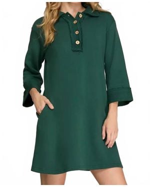 She + Sky 3/4 Sleeve Knit Collared Dress - Green