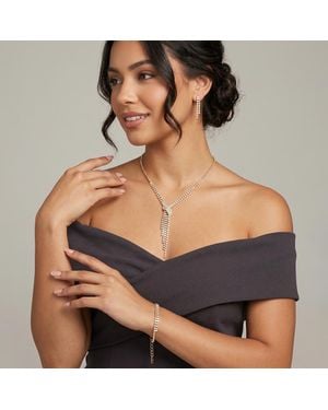 Fashnzfab Rhinestone Paved Fringe V Shape Necklace Jewelry Set - Black
