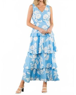 Thml Floral Flutter Tiered Maxi Dress - Blue