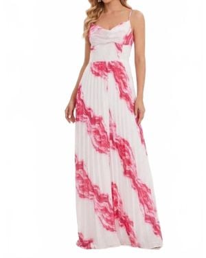 Chicways Abstract Print Pleated Maxi Jumpsuit - Pink