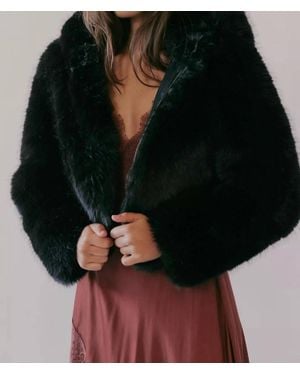 Free People Louder Please Hooded Faux Fur Jacket - Black