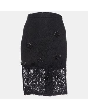 Alexis Brooch Embellished Lace Pencil Skirt - Black