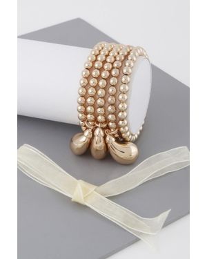 Fashnzfab Beaded Triple Teardrop Bracelet - Gray