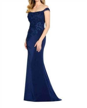 Cameron Blake Embroidered Bodice Off The Shoulder Dress - Blue