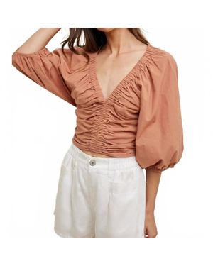 Wishlist Feeling Ruched Cotton Crop Blouse - Brown