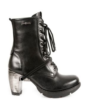 New Rock Tr001-S1 Leather Gothic Punk Boots - Black