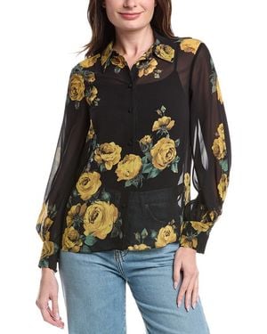 Alice + Olivia Candace Blouson Sleeve Top - Black