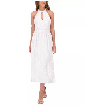 Kensie Metallic Pleated Keyhole-Cutout Maxi Dress - White
