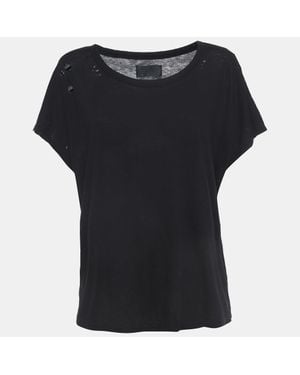 RTA Cotton Distressed Crop T-Shirt - Black