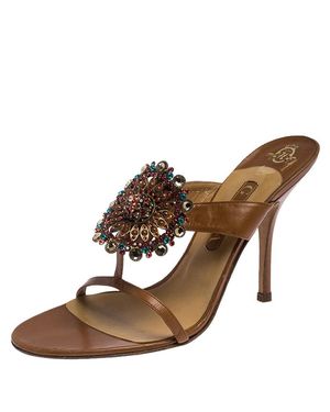 Gina Leather Embellished Strappy Sandals - Brown