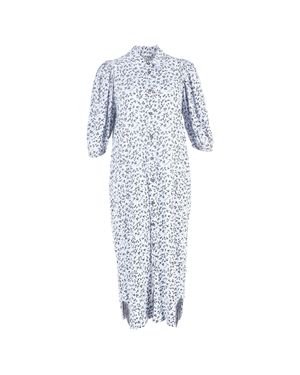 Ganni Printed Crepe Midi Shirt Dress - Blue