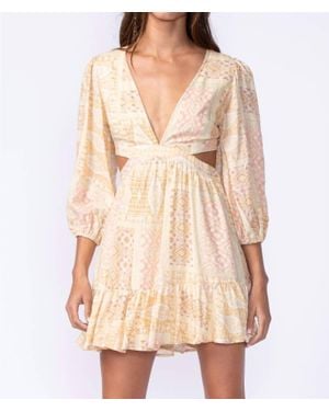 Sky To Moon Boho Print Vneck Dress - Natural