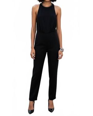 The Kooples Halter Back Jumpsuit With Chain Accent - Black