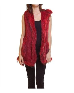 Love Token Long Fur Vest With Hood - Red