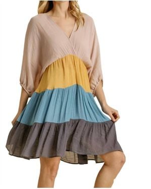 Umgee Balloon Sleeve Tiered Dress - Blue