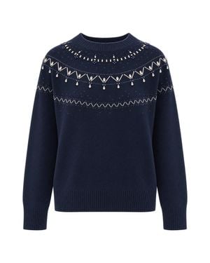 Liu Jo Melange Crystal Embellished Knit Sweater - Blue