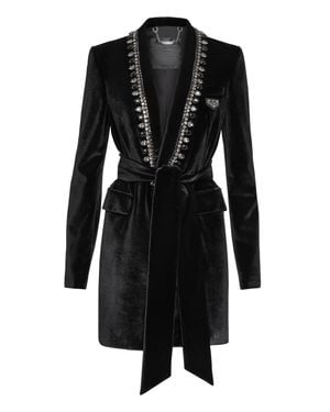 Philipp Plein Velvet Blazer Dress Iconic Plein - Black