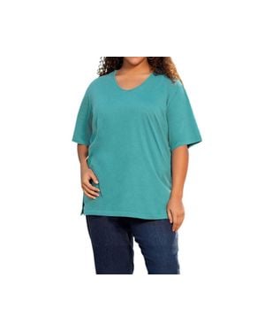 On The Plus Side Jersey Short Sleeve V-Neck Tunic - Blue