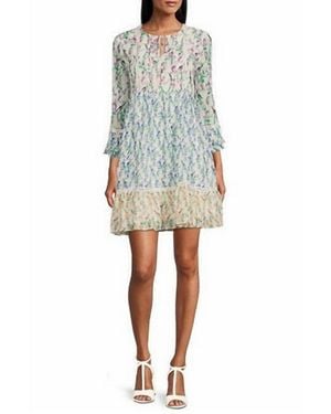 Maison Tara Floral Print Ruffle Sleeve Babydoll Dress - White