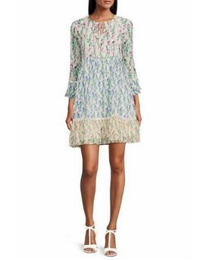 Maison Tara Floral Print Ruffle Sleeve Babydoll Dress - White