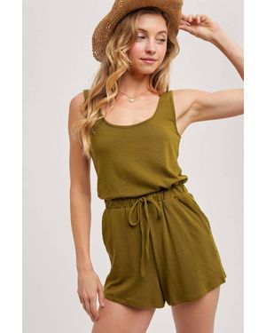 Bluivy Sleeveless Knit Drawstring Romper - Green