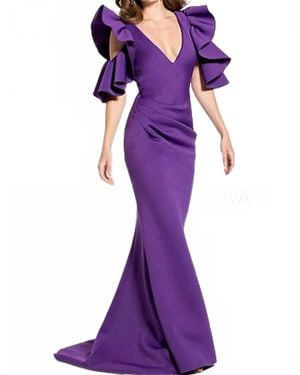 Jovani Long Fit And Flare Scuba Cold Shoulder Dress - Purple