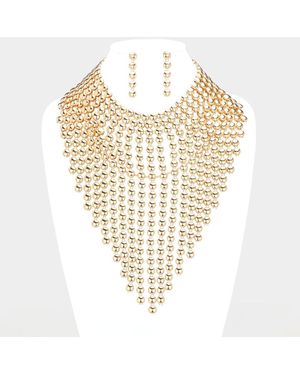 Fashnzfab Metal Ball Fringe Collar Statement Necklace - Metallic