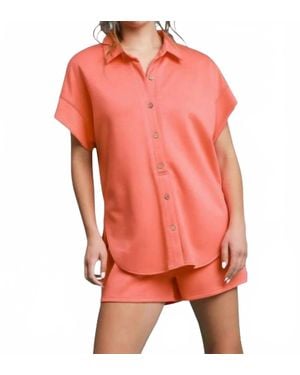Umgee Luxeknit Short Sleeve Button Up Romper - Red
