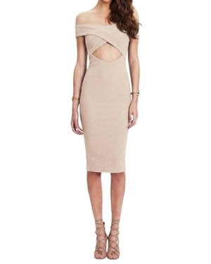 Nookie Boulevard Crossover Cutout Off Shoulder Midi Dress - Natural