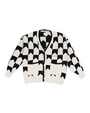 Rhude Cream Chevron Checkered Knit Cardigan - Black