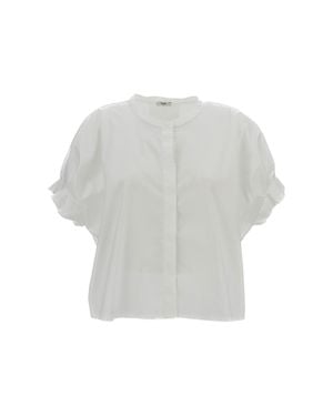 M.S.M Milano Wide Silhouette Cotton-Blend Blouse With Kimono Shoulders - White