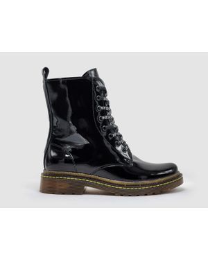 KCR Group Premium Mid Patent Leather Boots - Black