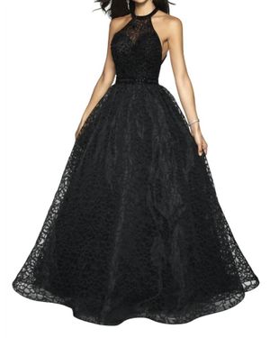 Blush Prom Patterned Organza Halter Ballgown - Black