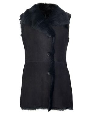 Infinity Leather Toscana Sheepskin Buttoned Gilet-Manama - Black