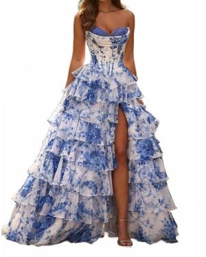 Sherri Hill Strapless Satin Corset Ball Gown - Blue