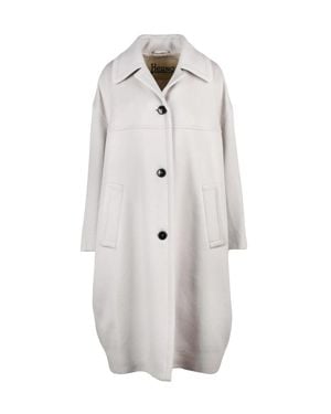 Herno Mid-Length Virgin Wool Coat With Elegant Button Closure - White