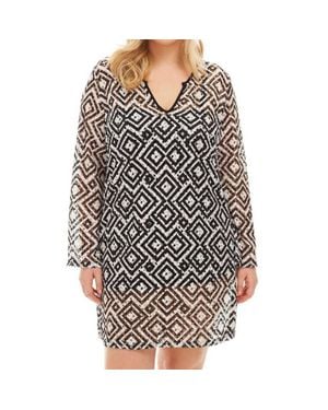 Always for Me Plus Size Long Sleeve V-Neck Tunic Dress - Black
