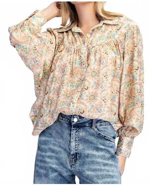 Eesome Paisley Printed Button Down Blouse - Blue