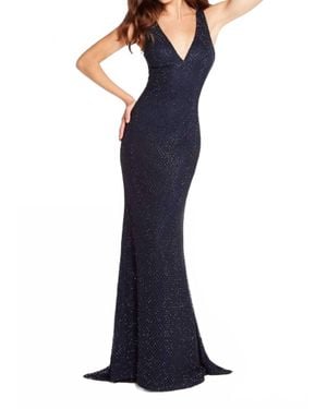 Alyce Paris Sleeveless V-Neck Diamond Lace Evening Gown - Blue