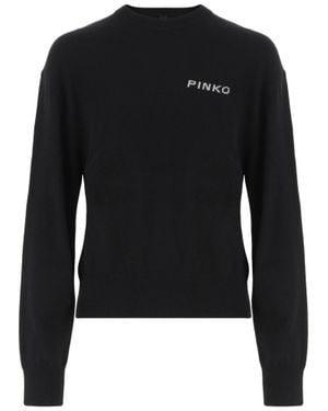 Pinko Wool Sweater With Contrasting Logo Detail - Black