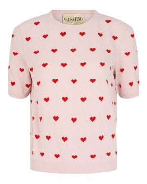 Valentino Wool Heart Print Top - Pink