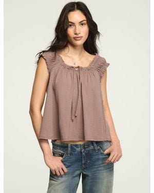 Lucky Brand Smocked Tie Front Knit Top - Natural